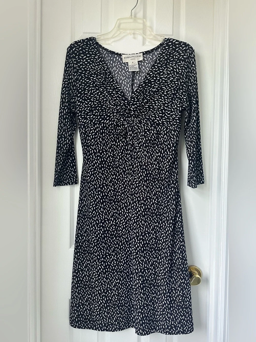 Evan Picone Black and White Printed Twist-Bust Midi Dress